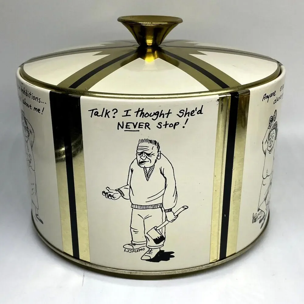MCM Ice Bucket Funny Getting Old Cartoon Insulated Metal Cork Barware L J Salemo